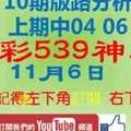 [今彩539神算] 11月6日 上期中04 06 獨支 10期版路分析