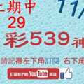 [今彩539神算] 11月30日 上期中29 5支 單號定位 雙號 拖牌