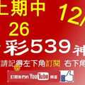 [今彩539神算] 12月15日 上期中26 5支 單號定位 雙號 拖牌