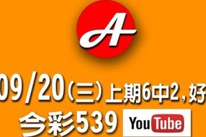 2017/09/20(三)今彩：上期好運六開二，當然加油囉!