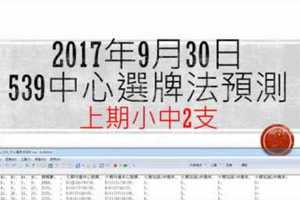 今彩539中心選牌法9月30日預測分析