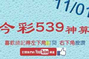 [今彩539神算] 11月1日 5支 單號定位 雙號 拖牌