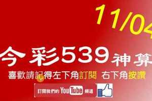 [今彩539神算] 11月4日 5支 單號定位 雙號 拖牌