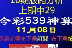 [今彩539神算] 11月8日 上期中29 獨支 10期版路分析