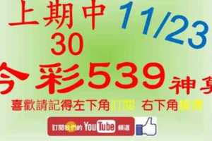 今彩539神算] 11月23日 上期中30 4支 單號定位 雙號 拖牌