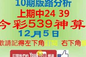 [今彩539神算] 12月5日 上期中24 39 獨支 10期版路分析