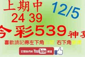 [今彩539神算] 12月5日 上期中24 39 4支 單號定位 雙號 拖牌