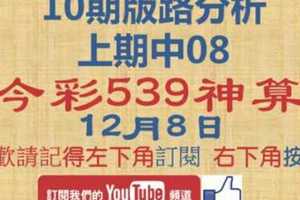 今彩539神算] 12月8日 上期中08 獨支 10期版路分析