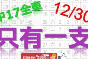 12月30日 六合彩研究院 上期中17獨支全車 只有一支 釘孤支 版路