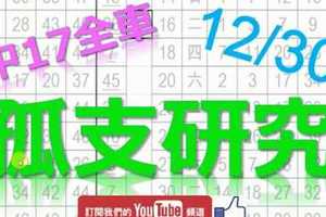 12月30日 六合彩研究院 上期中17獨支全車 孤支研究 精心鑽研 版路