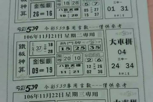 11/22今彩539大車拼參考。祝進財財