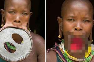 20歲的非洲唇盤族少女終於戴上「世界最大的嘴巴圓盤」，沒想到卸下「圓盤後的嘴巴」超級嚇人！！