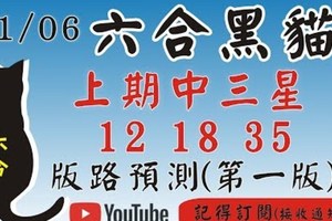 (六合黑貓) 二星拖牌版路[上期中 12 18 35]六合彩黑貓(1月6號)六合彩預測版路(第一版)