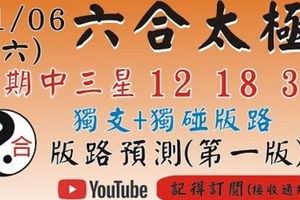 (六合太極) 獨支+獨碰版路[上期中 12 18 35]六合彩太極(1月6號)六合彩預測版路(第一版)