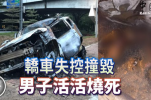 轎車失控撞毀 男子活活燒死 