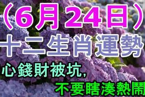 6月24日生肖運勢，當心錢財被坑，不要瞎湊熱鬧！