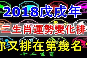 2018戊戌年，十二生肖運勢變化排名！你又排在第幾名？