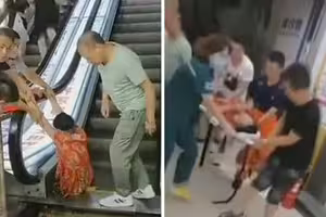 手扶梯「吃人」！大媽雙腳被絞進縫隙