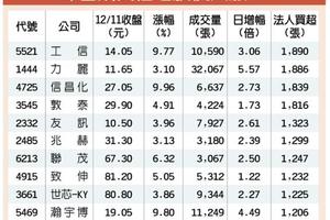 15檔爆量大漲 扮多頭指標