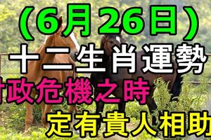 6月26日生肖運勢，財政危機之時，定有貴人相助！