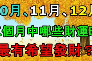 10月、11月、12月三個月中哪些財運旺，最有希望發財？