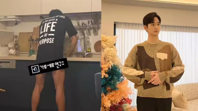 「橫豎研究所」昨曝光疑似金秀賢的脫褲洗碗照。(圖/取自YT、IG) 「橫豎研究所」昨曝光疑似金秀賢的脫褲洗碗照。(圖/取自YT、IG)