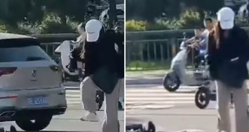 摔車沒動靜！她當街猛踹男子頭部　路人全無視
