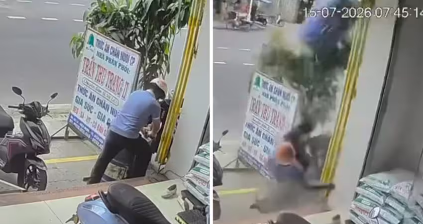 男子鐵桶切一半爆開　瞬間炸飛重摔慘了
