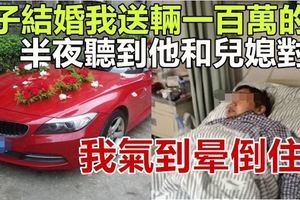 兒子結婚我送輛一百萬的車，半夜聽到他和兒媳對話，我氣到暈倒住院！