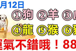 10月12日，生肖狗、羊、虎、龍、猴、豬！運氣不錯哦！