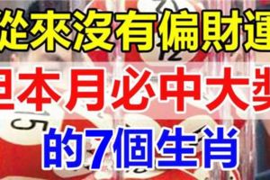 七大生肖，從來沒有偏財運，但在本月內必中得大獎！