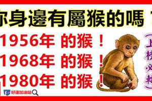 你身邊有屬猴人嗎？1956年，1968年，1980年的生肖猴，請為他轉走