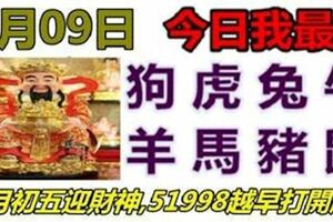 2月9日正月初五迎財神,十二屬相運氣(今日我最旺,時來運轉51998)