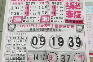 12/7-12/8  539娛樂報-今彩539參考