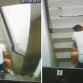 監視器拍下情侶在樓梯間辦事還使出「美腿夾殺公狗腰」，下一秒路人開門女孩反應超爆笑！